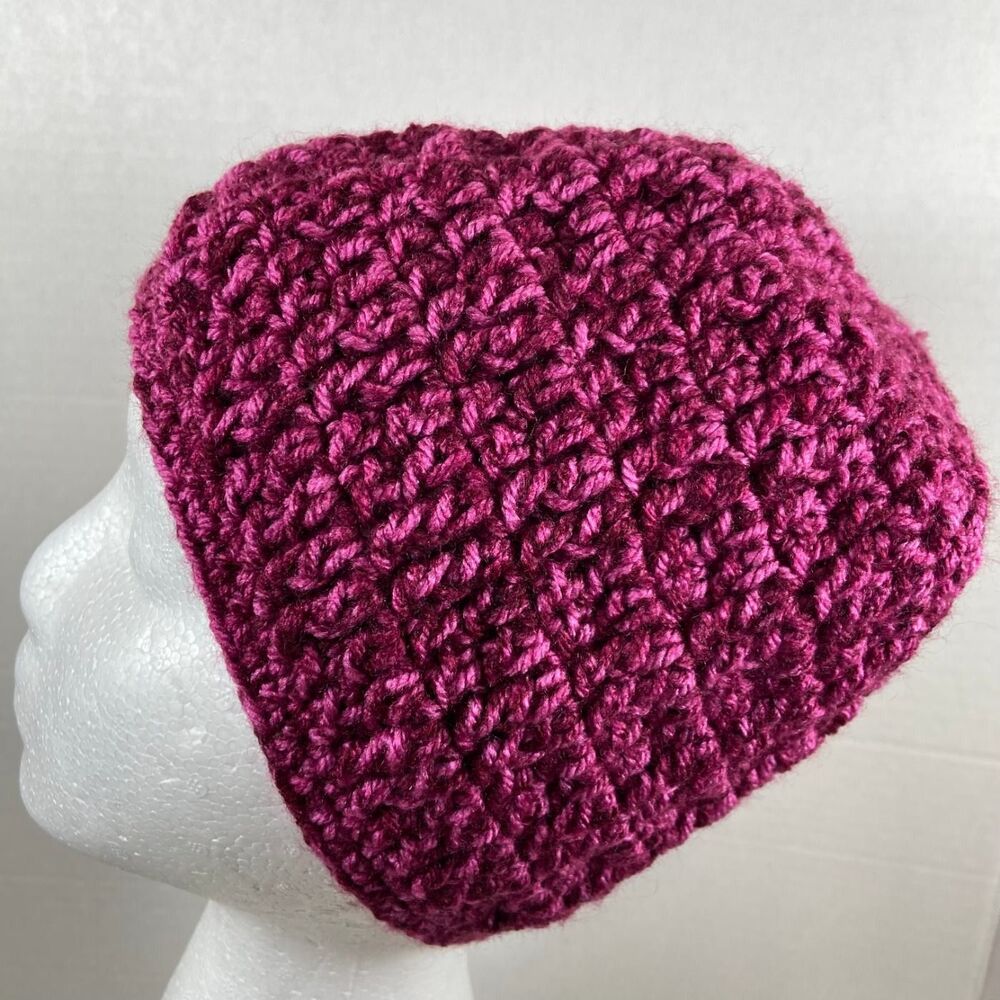 Unbranded Burgundy Plum Textured Knit Beanie Hat One Size Solid Stretch